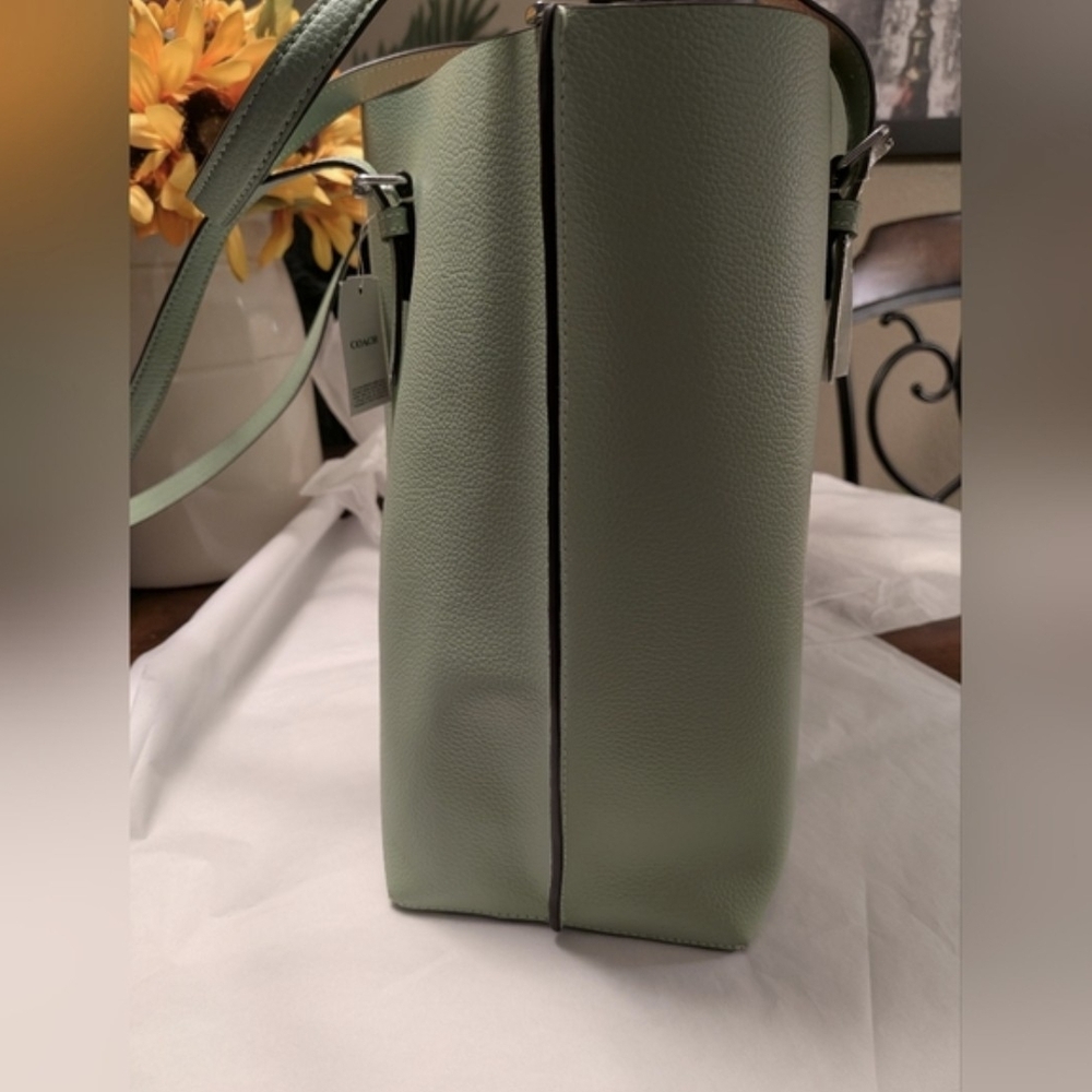 Coach Pebbled Leather Mollie (Large) Tote in PALE PISTACHIO - NWT - Picture 5 of 8
